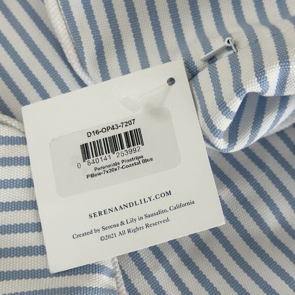 NEW Serena & Lily Perennials Pinstripe Bolster Pillow Cover (7”x20”x7”)-Blue - Picture 2 of 2